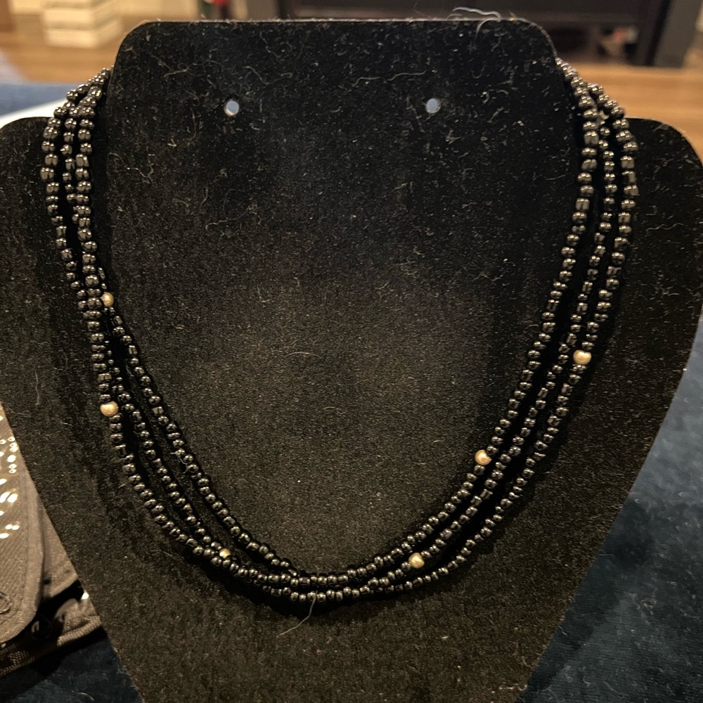 Silpada Multi Strand black Glass and sterling beaded necklace!